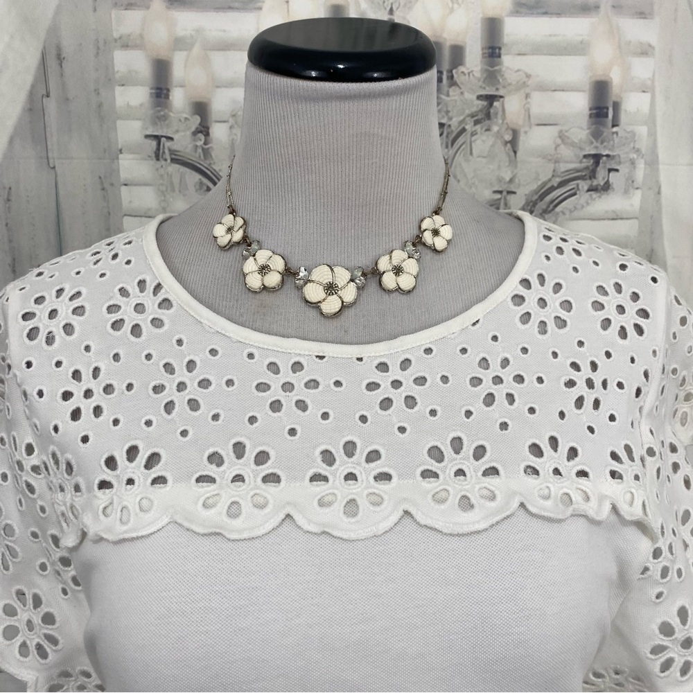 Tommy Hilfiger Size Medium M Cream White Eyelet Dress Flutter Sleeve Pullover - Picture 4 of 14